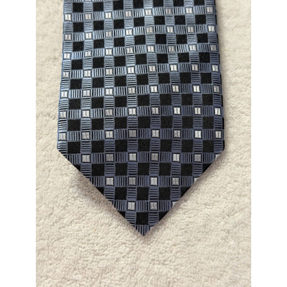 Bocara Black  Blue  100% Silk Handmade Geometric Neck Tie 60" x 3.5"
